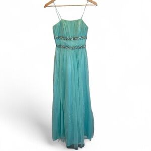 Morgan & Co Turquoise Green Strapless Formal Prom Dress Juniors Sz 1/2 Sequin